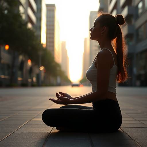 A serene individual practicing mindfulness meditation in a peaceful urban setting.